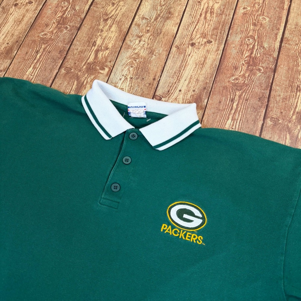 True Fan Green Bay Packers Polo Shirt Mens XL Green Embroidered Logo Vintage